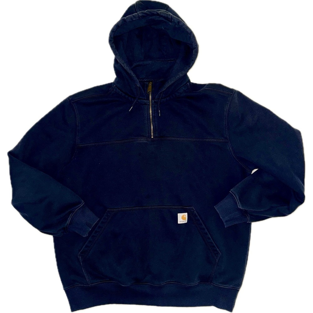 Carhartt Rain Defender Hoodie Men XL Faded Navy Paxton Heavyweight 1/4 Zip 472